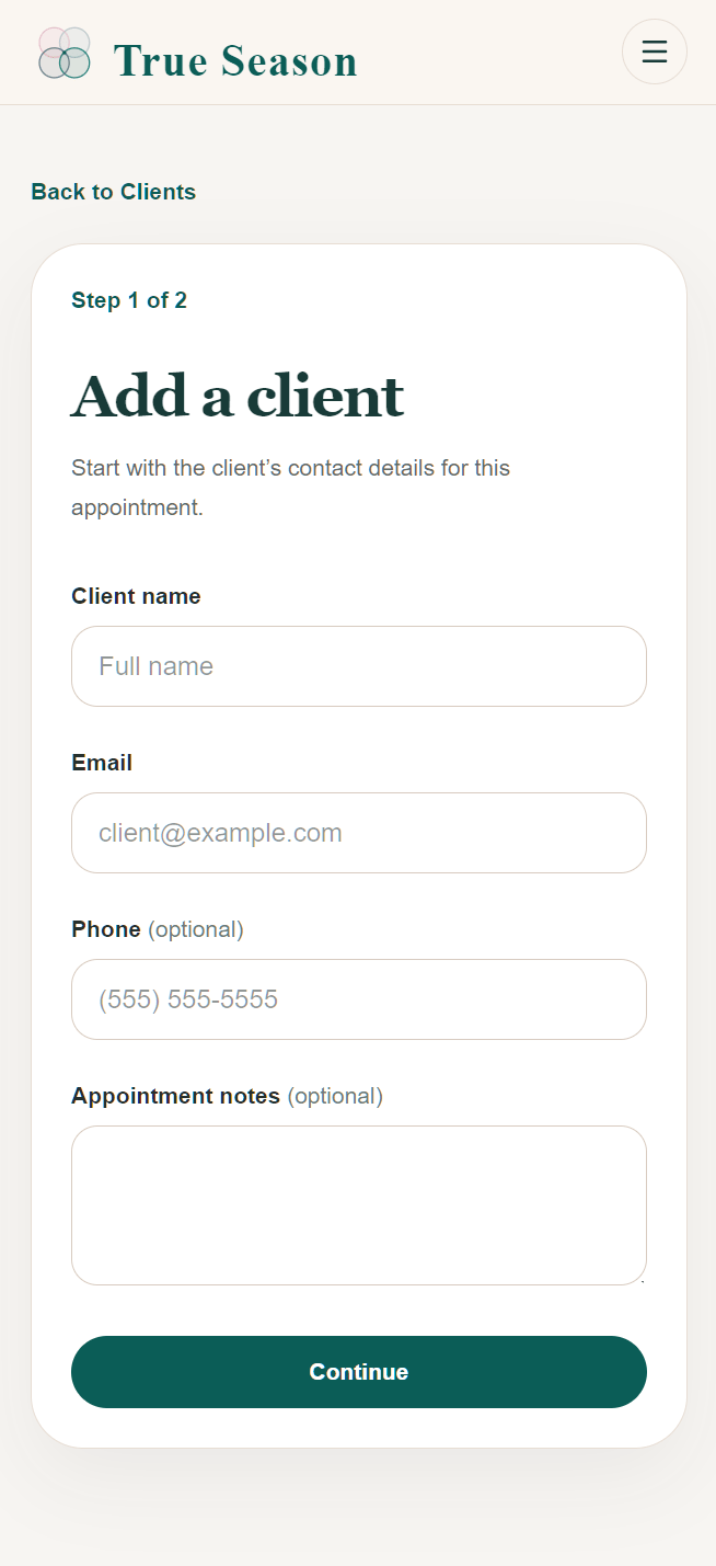 Mobile add client form